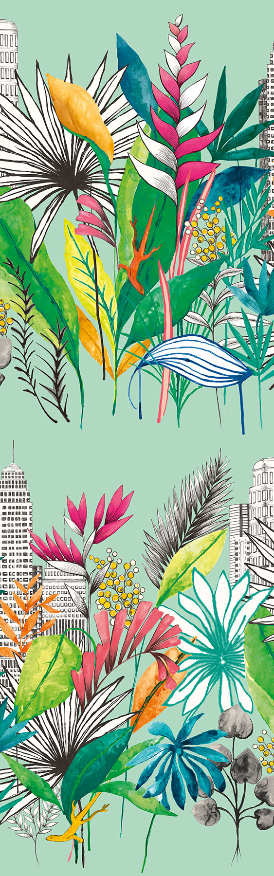 ohpopsi Sierra Mint Urban Tropic Wallpaper, 19.7-in by 33-ft