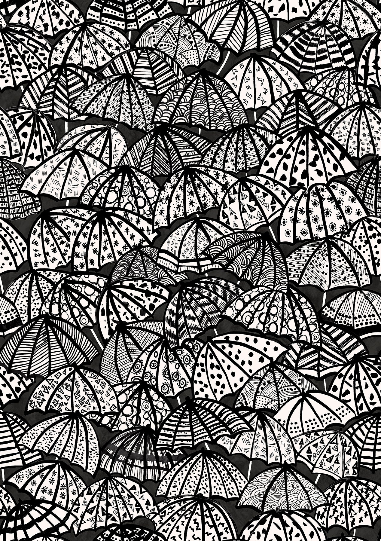 ohpopsi Dara Black Jolly Brollies Wallpaper, 19.7-in by 33-ft