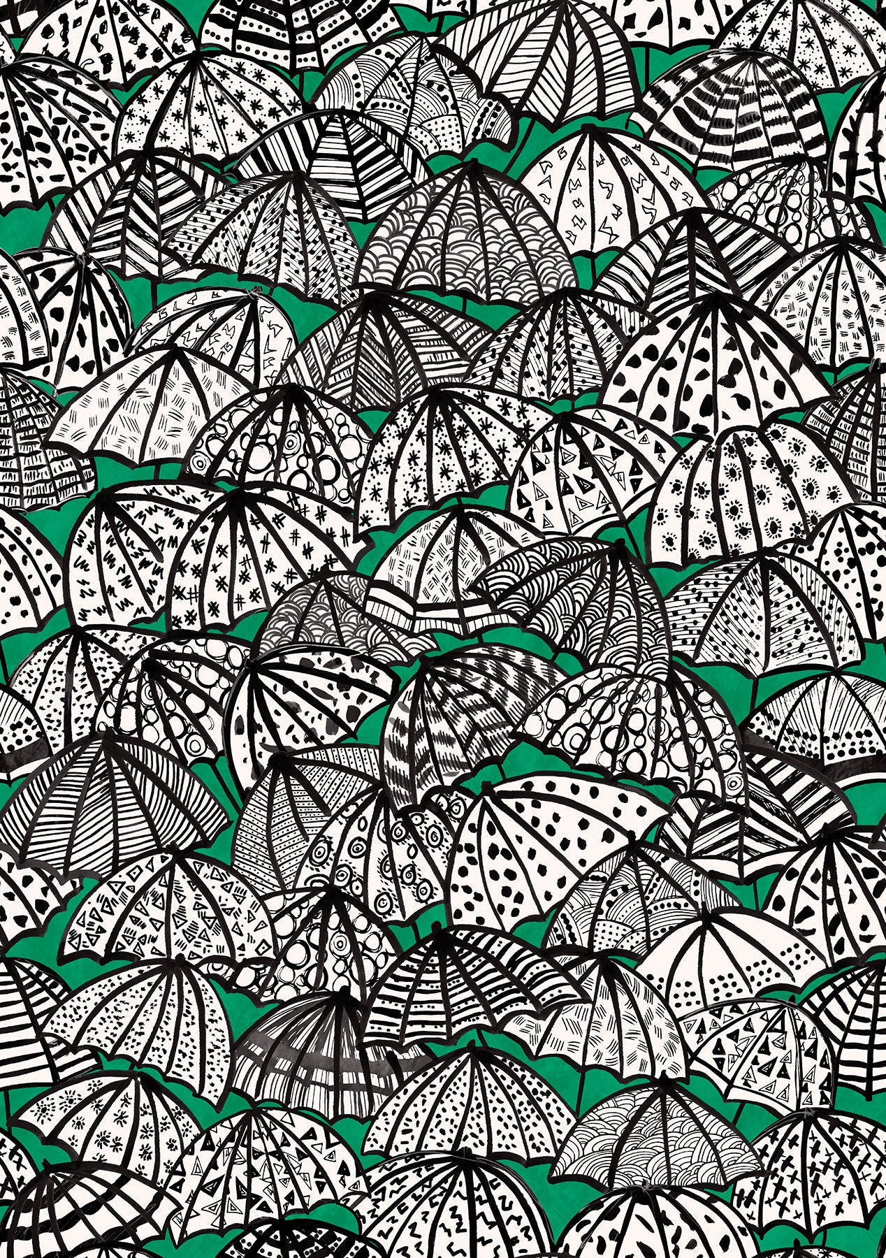 ohpopsi Dara Green Jolly Brollies Wallpaper, 19.7-in by 33-ft