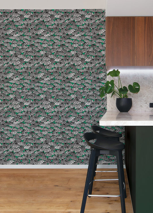 ohpopsi Dara Green Jolly Brollies Wallpaper, 19.7-in by 33-ft