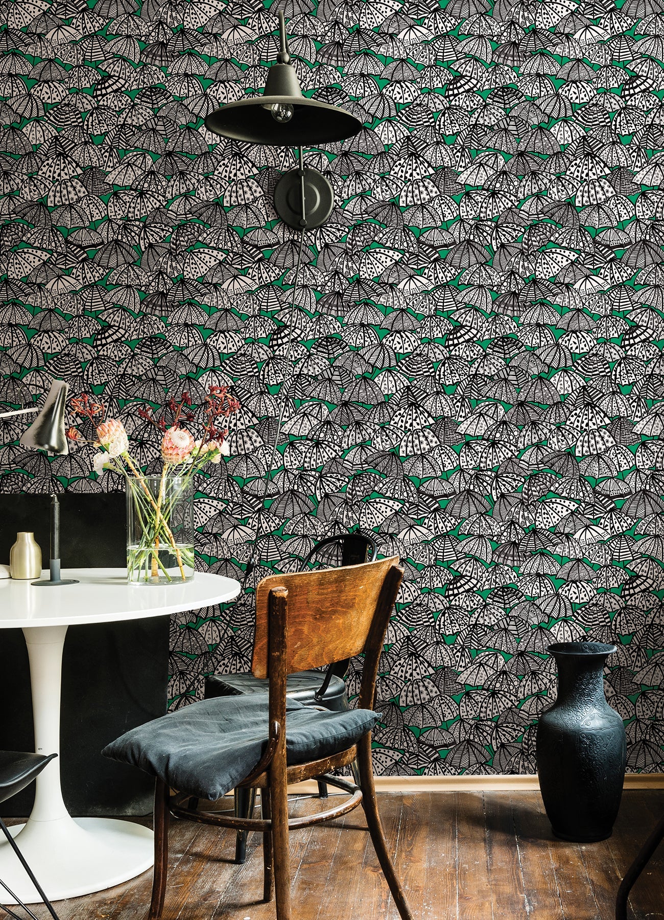 ohpopsi Dara Green Jolly Brollies Wallpaper, 19.7-in by 33-ft