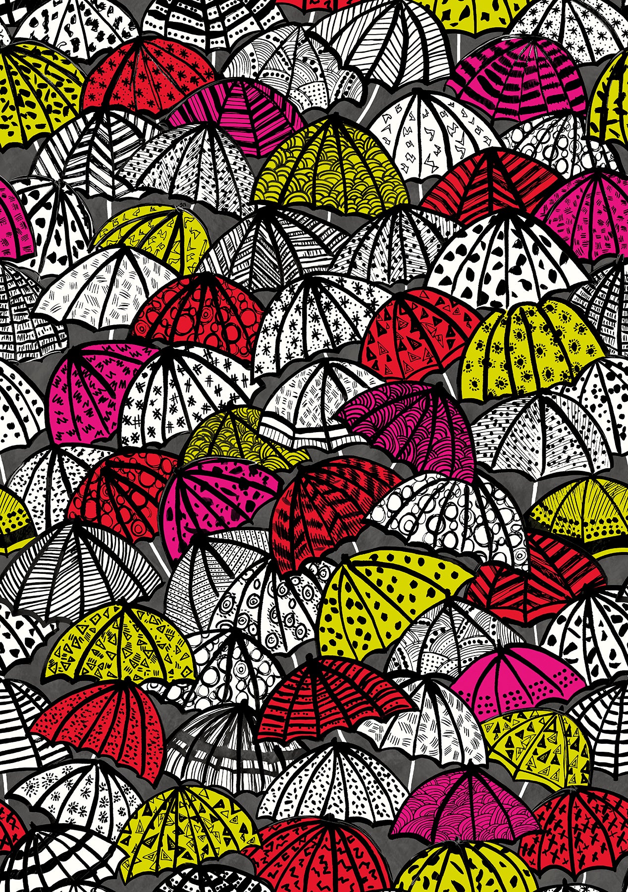 ohpopsi Dara Red Jolly Brollies Wallpaper, 19.7-in by 33-ft