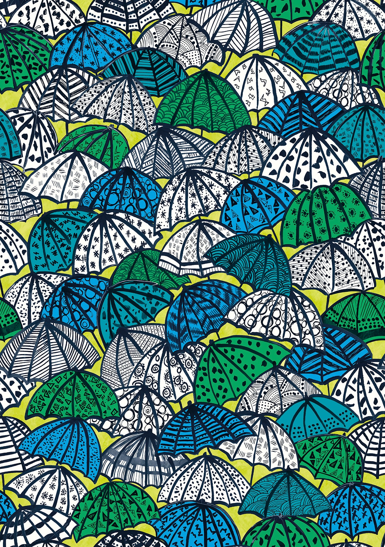 ohpopsi Dara Chartreuse Jolly Brollies Wallpaper, 19.7-in by 33-ft