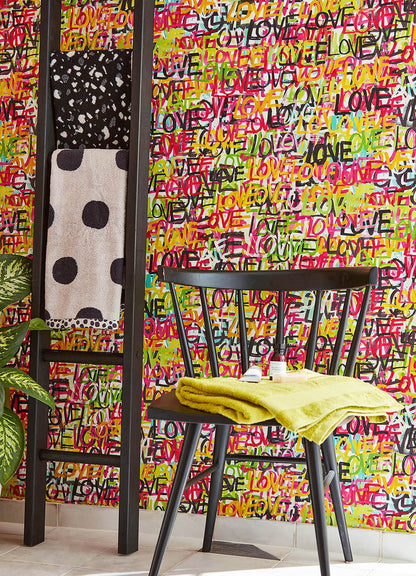 ohpopsi Indio Chartreuse Love Scribble Wallpaper, 19.7-in by 33-ft