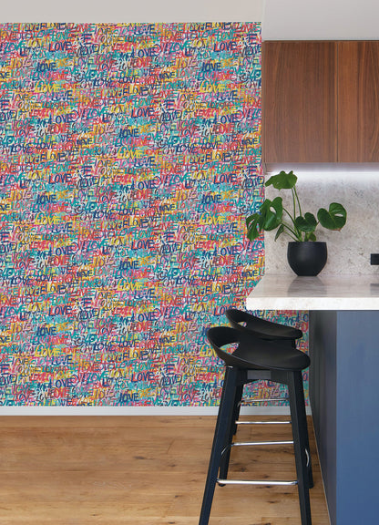 ohpopsi Indio Multicolor Love Scribble Wallpaper, 19.7-in by 33-ft