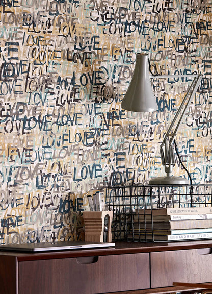 ohpopsi Indio Neutral Love Scribble Wallpaper, 19.7-in by 33-ft