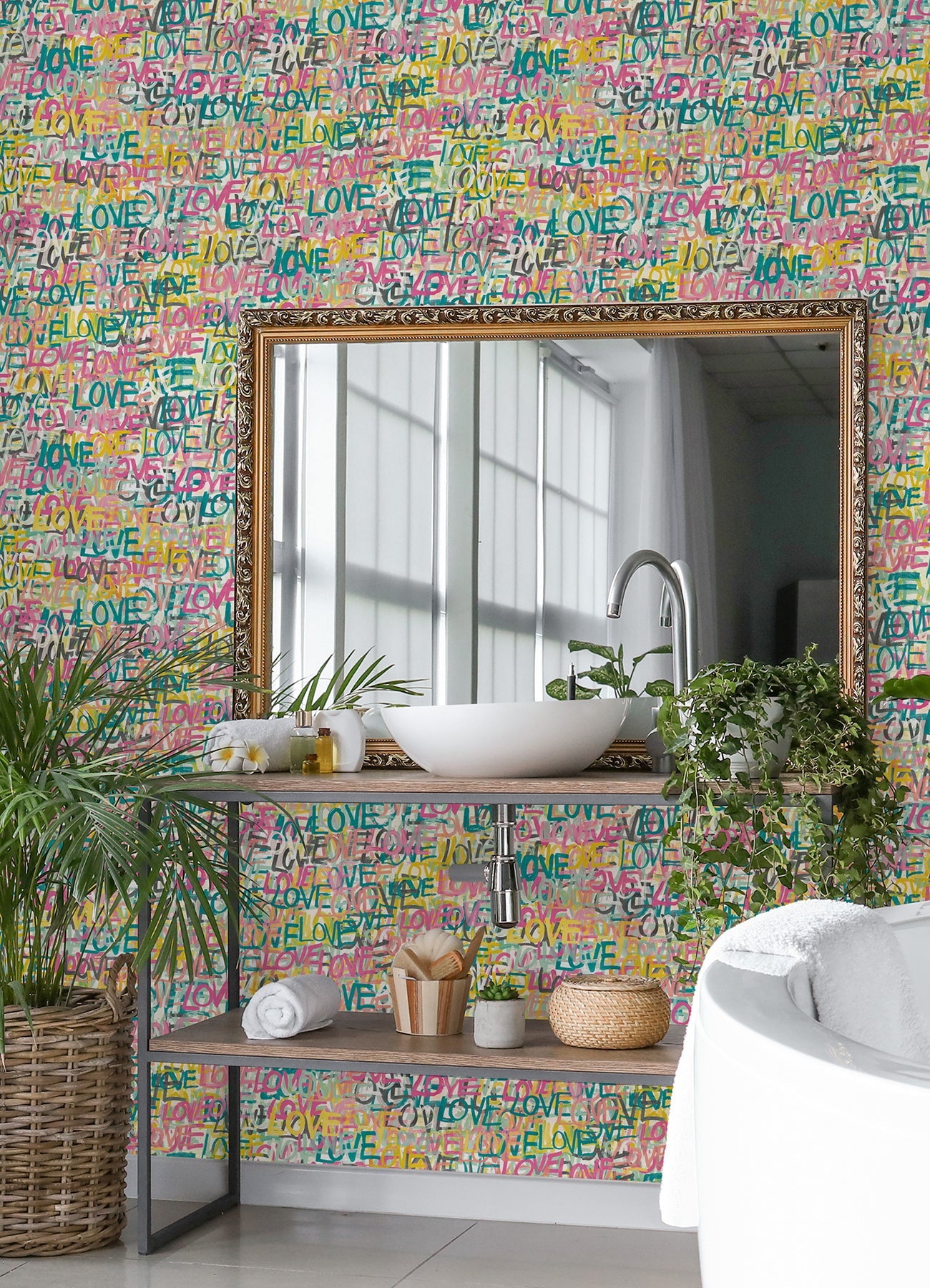 ohpopsi Indio Pastel Love Scribble Wallpaper, 19.7-in by 33-ft