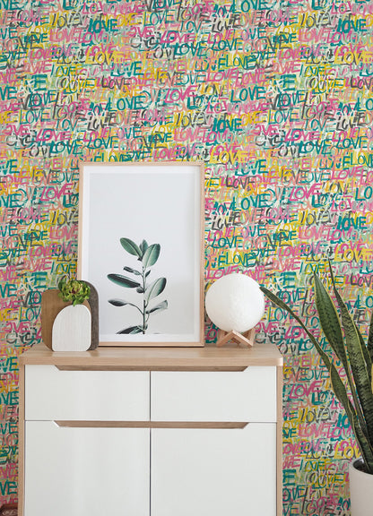 ohpopsi Indio Pastel Love Scribble Wallpaper, 19.7-in by 33-ft