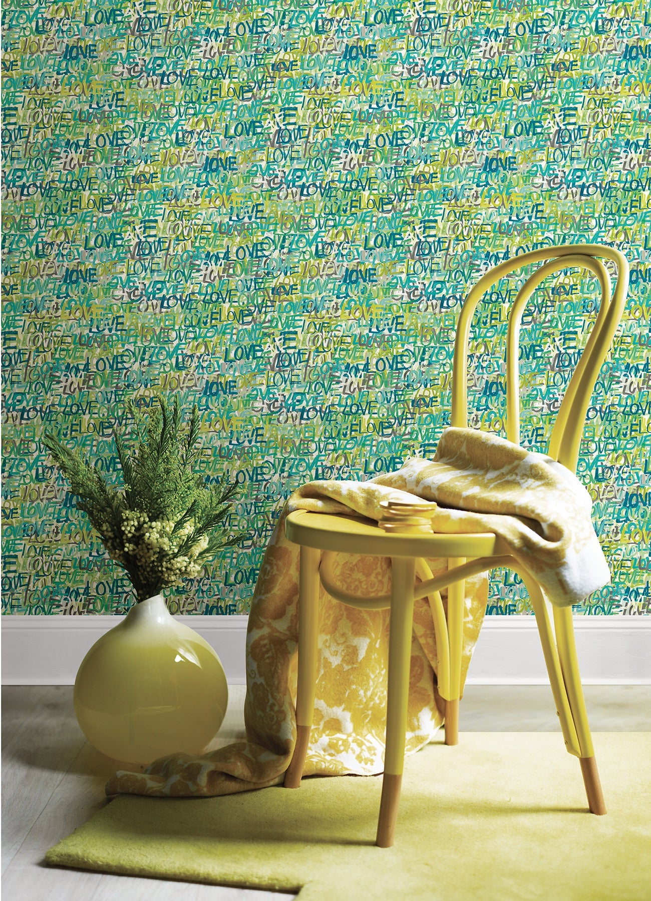 ohpopsi Indio Teal Love Scribble Wallpaper, 19.7-in by 33-ft