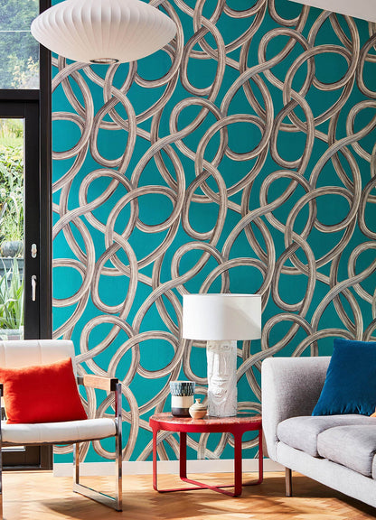 ohpopsi Calix Turquoise Twisted Geo Wallpaper, 19.7-in by 33-ft