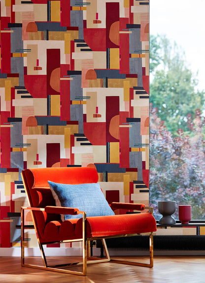 ohpopsi Rhodes Red Blocs Wallpaper, 19.7-in by 33-ft