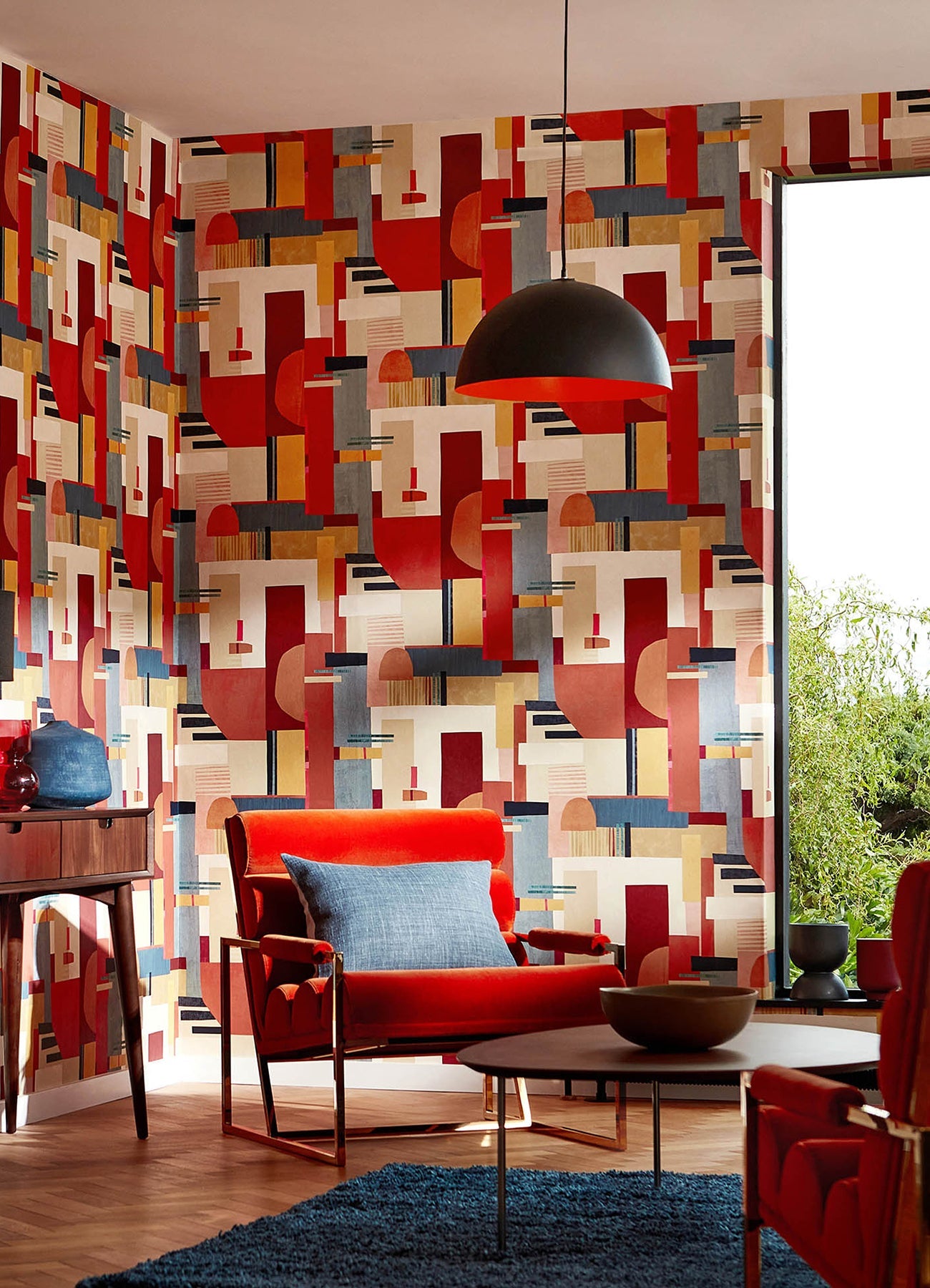 ohpopsi Rhodes Red Blocs Wallpaper, 19.7-in by 33-ft