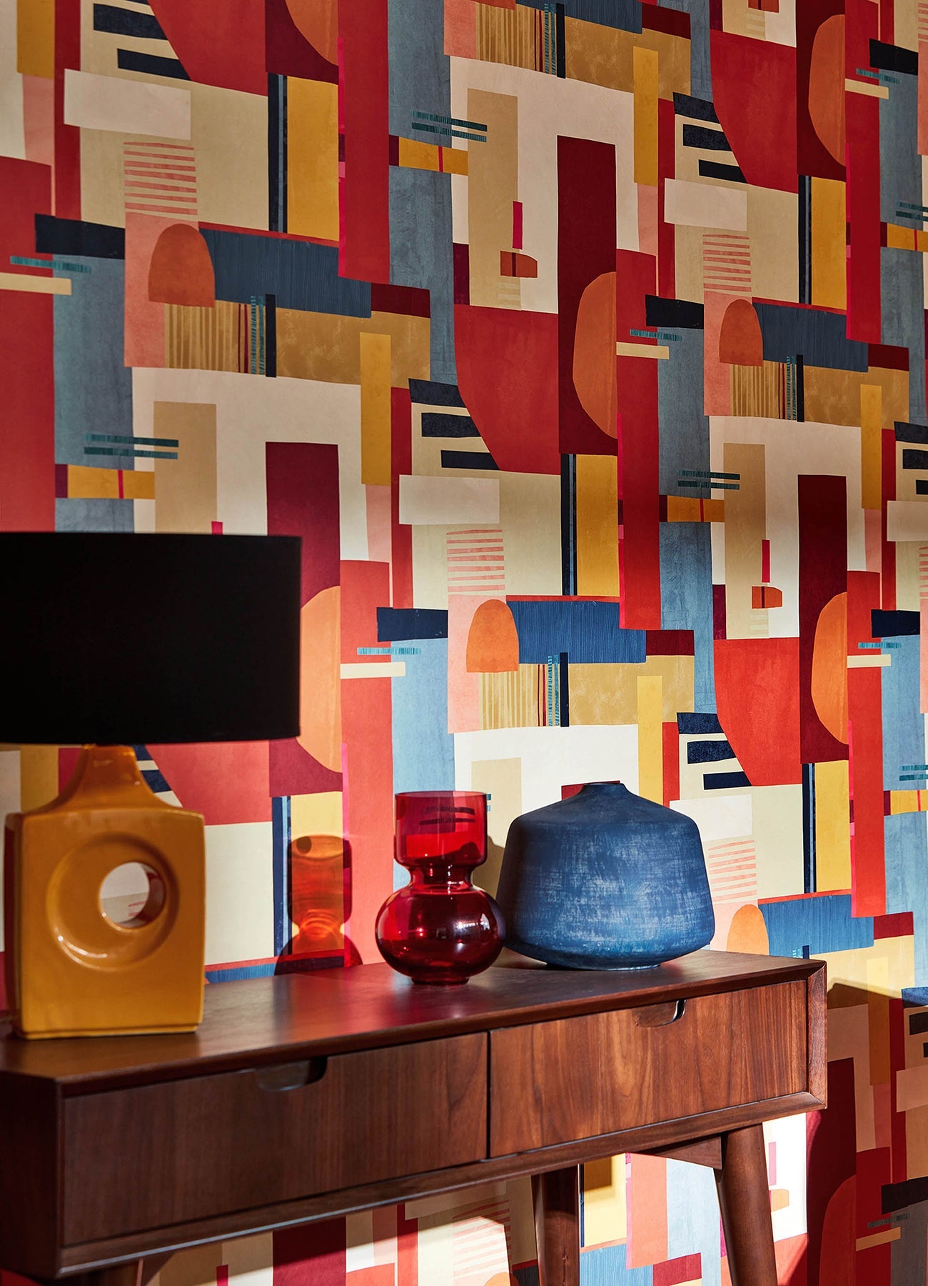 ohpopsi Rhodes Red Blocs Wallpaper, 19.7-in by 33-ft