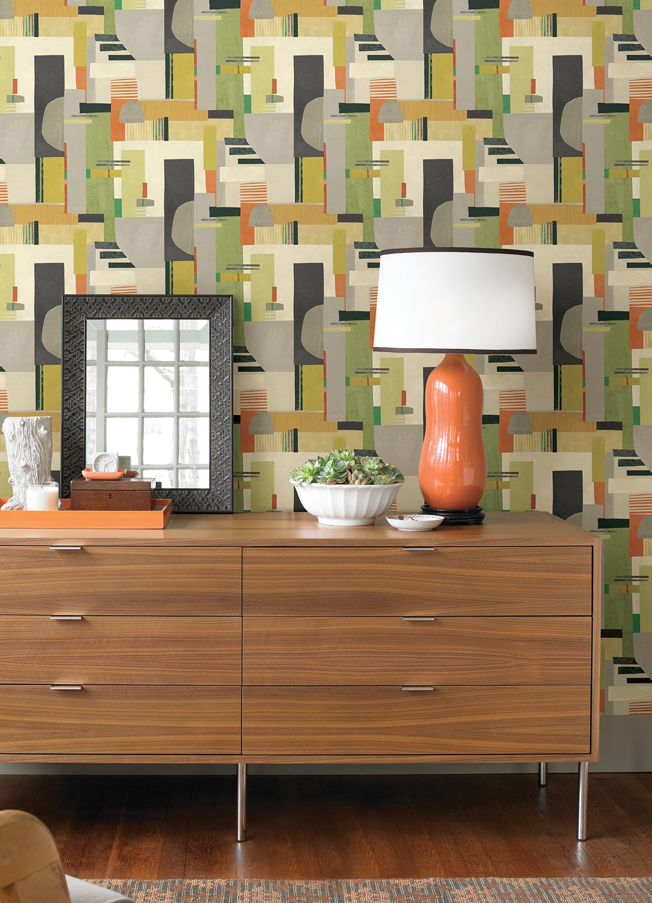 ohpopsi Rhodes Sage Blocs Wallpaper, 19.7-in by 33-ft