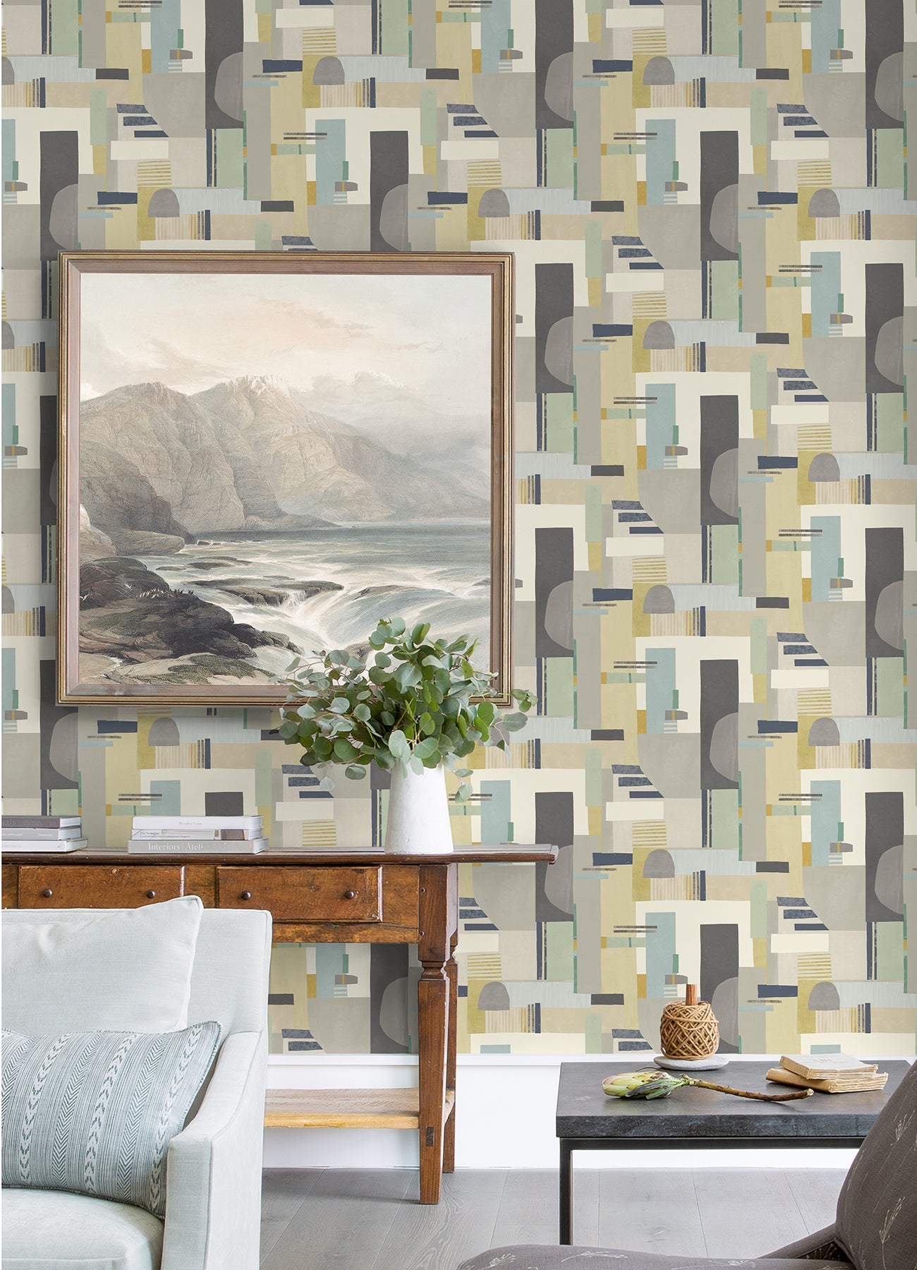 ohpopsi Rhodes Neutral Blocs Wallpaper, 19.7-in by 33-ft