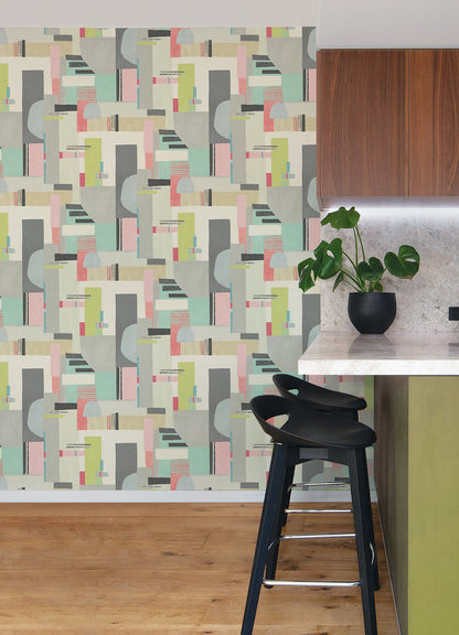 ohpopsi Rhodes Pastel Blocs Wallpaper, 19.7-in by 33-ft