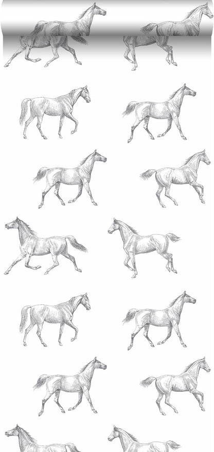 ESTA Home Burnett Off White Horses Wallpaper, 20.5-in by 33-ft