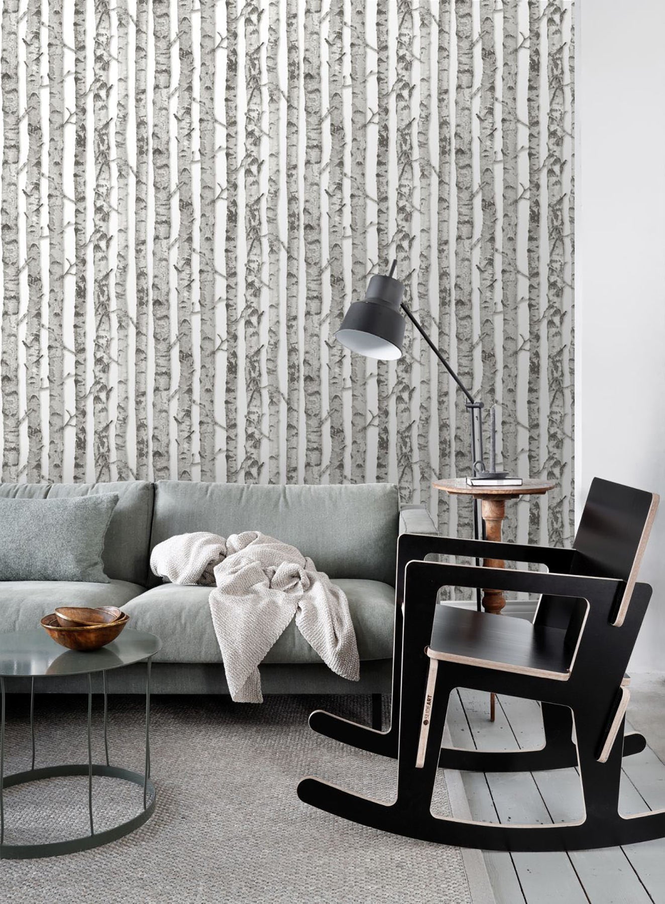 ESTA Home Merman Light Grey Birch Tree Wallpaper, 20.5-in by 33-ft