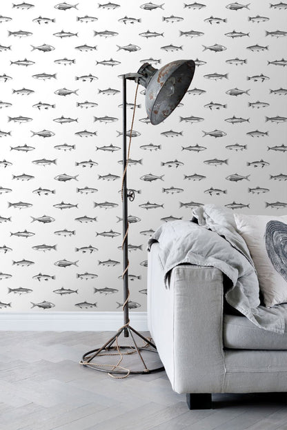 ESTA Home Fiyero Off White Fish Wallpaper, 20.5-in by 33-ft