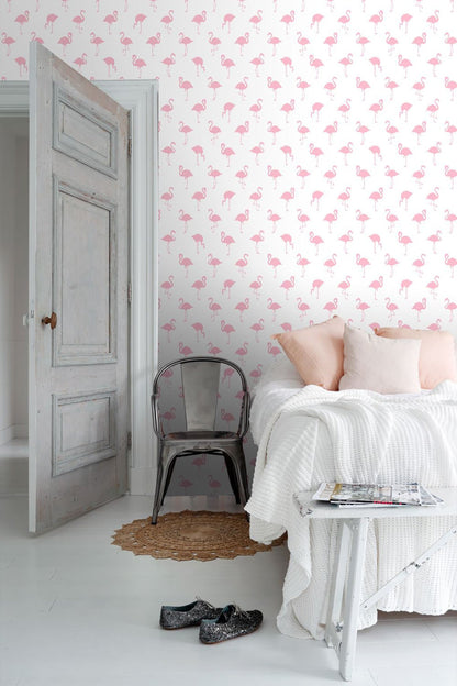 ESTA Home Lovett Pink Flamingo Wallpaper, 20.5-in by 33-ft