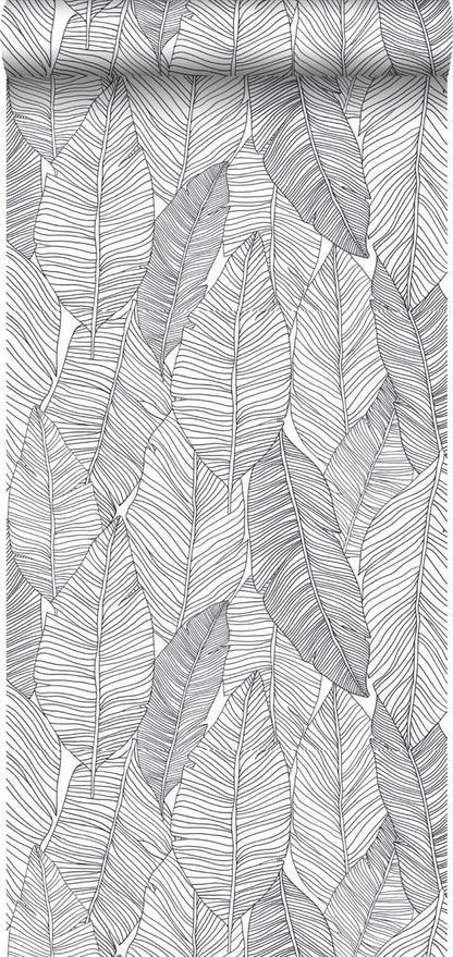 ESTA Home Thuy Grey Banana Leaves Wallpaper, 20.5-in by 33-ft