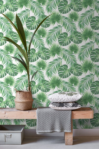 ESTA Home Patti Light Green Leaves Wallpaper, 20.5-in by 33-ft