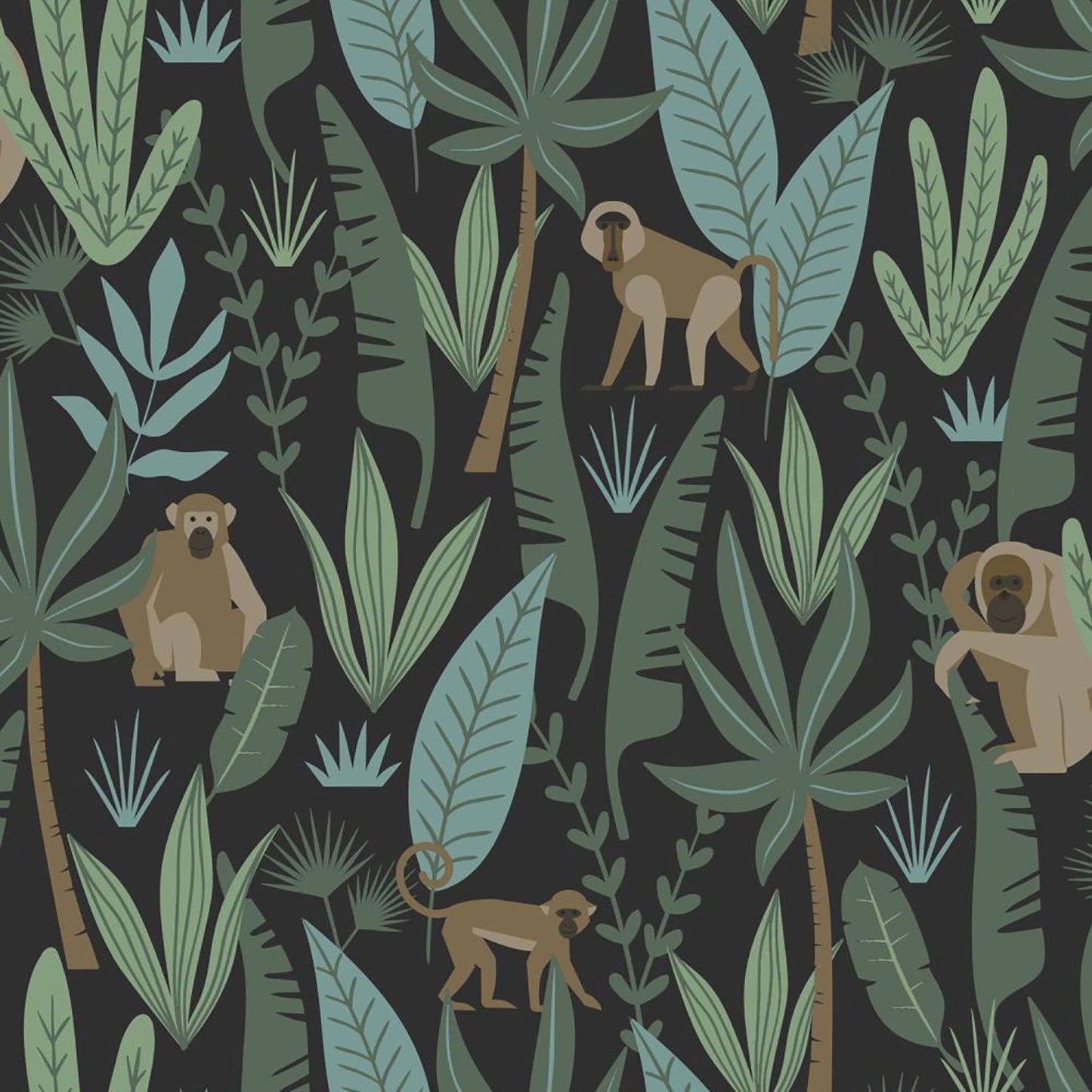 ESTA Home Macaque Dark Green Monkeys Wallpaper, 20.9-in by 33-ft