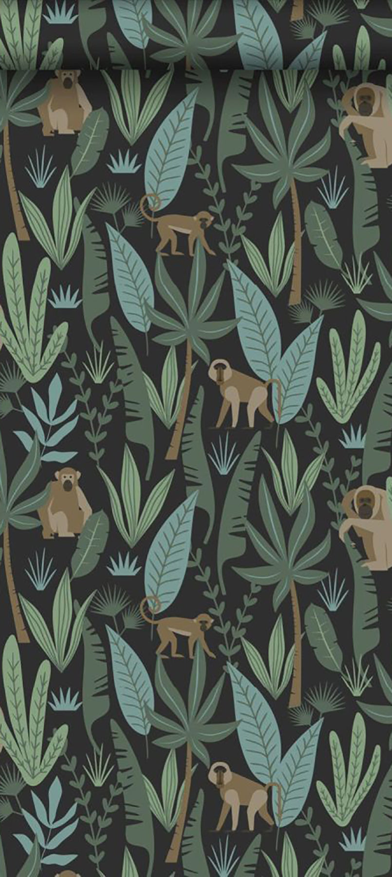 ESTA Home Macaque Dark Green Monkeys Wallpaper, 20.9-in by 33-ft