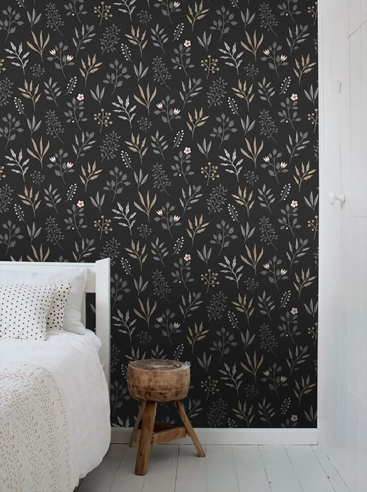 ESTA Home Cynara Charcoal Scandinavian Floral Wallpaper, 20.9-in by 33-ft