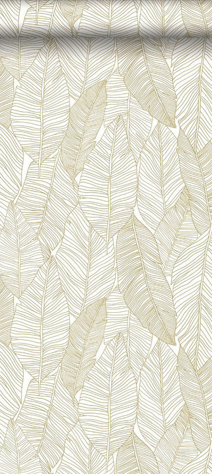 ESTA Home Canales White Gold Inked Leaves Wallpaper, 20.9-in by 33-ft