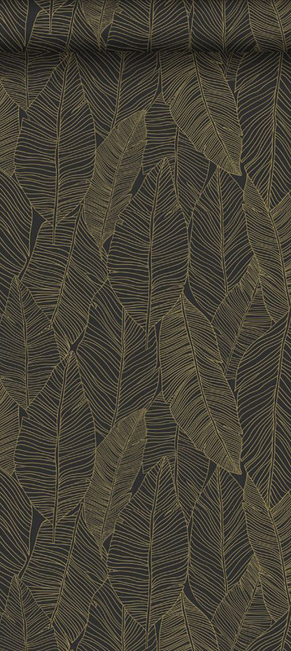 ESTA Home Canales Black Gold Inked Leaves Wallpaper, 20.9-in by 33-ft