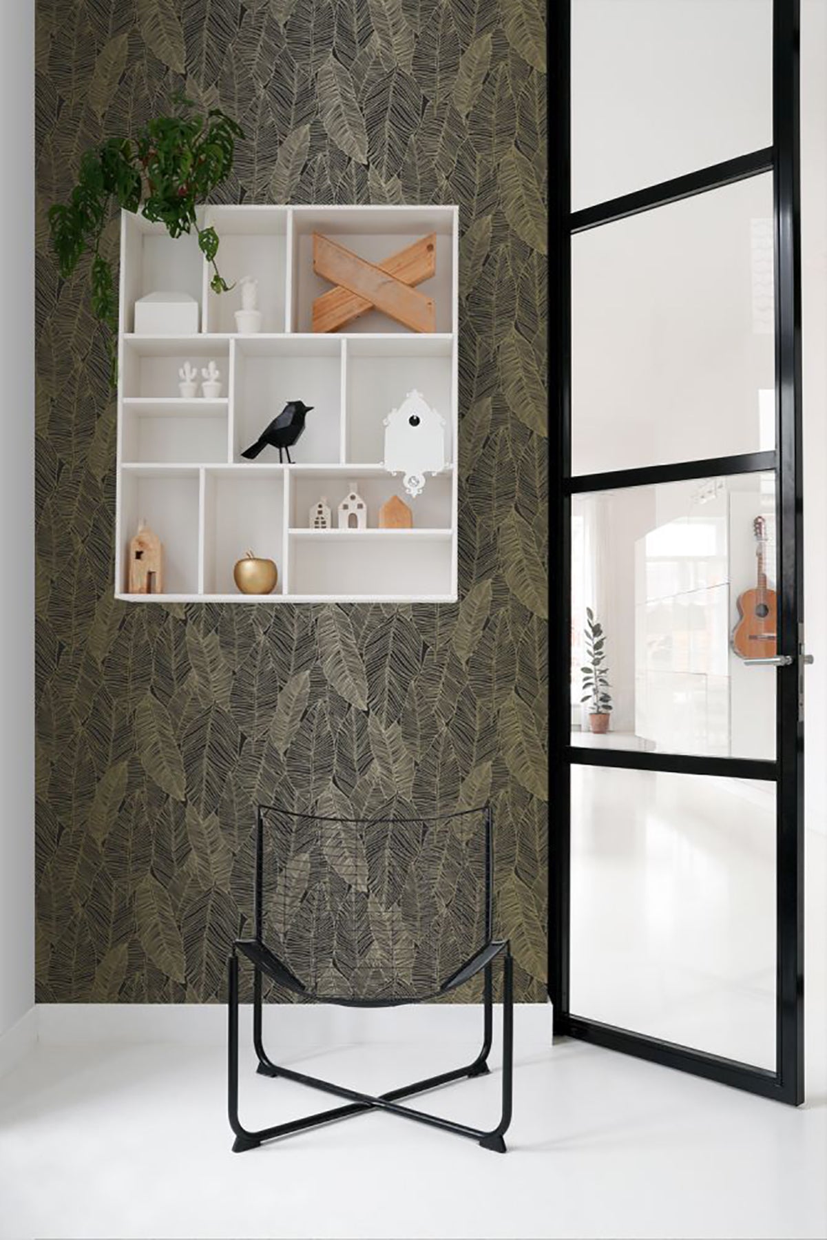 ESTA Home Canales Black Gold Inked Leaves Wallpaper, 20.9-in by 33-ft