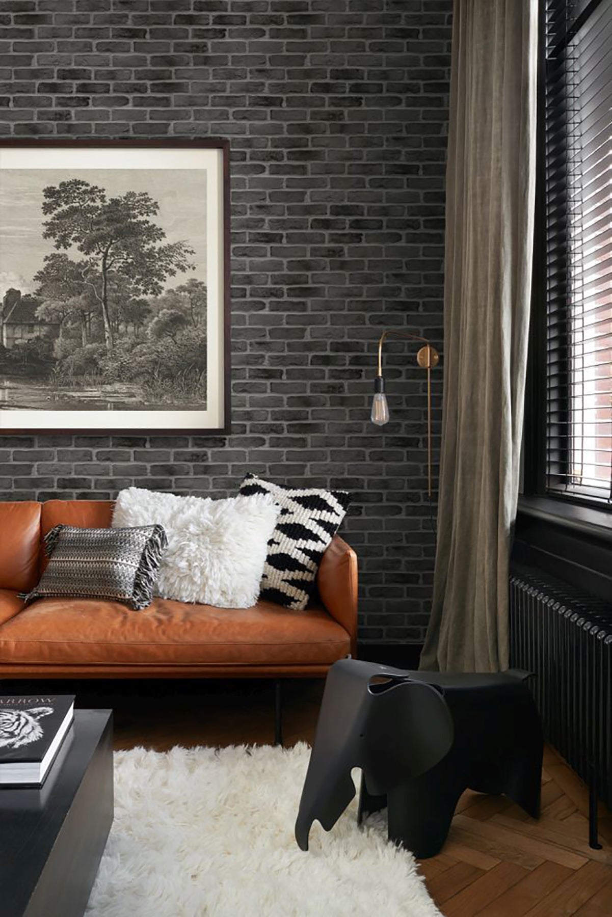 ESTA Home Burnham Black Brick Wall Wallpaper, 20.9-in by 33-ft