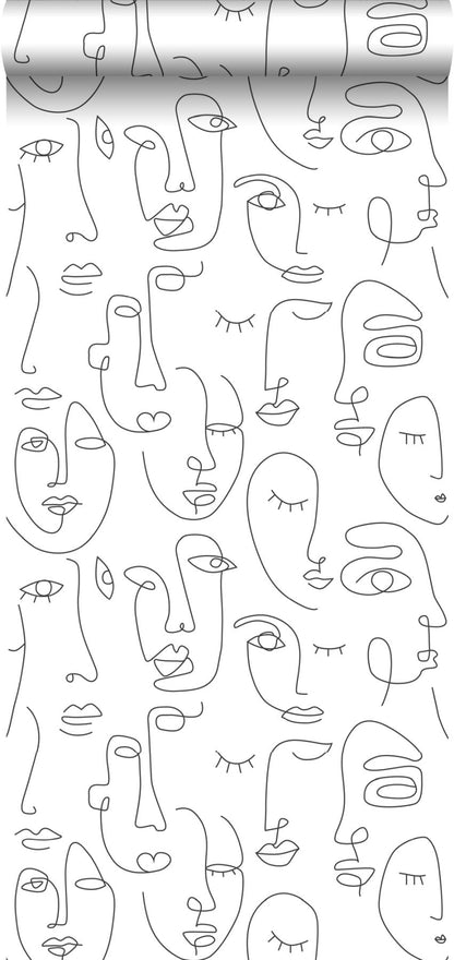 ESTA Home Sharona White Line Art Faces Wallpaper, 20.9-in by 33-ft