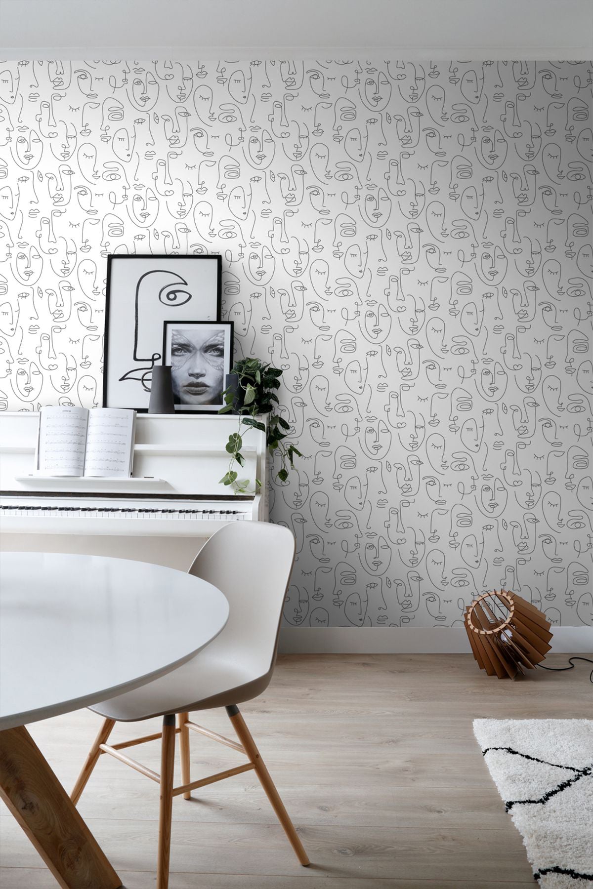 ESTA Home Sharona White Line Art Faces Wallpaper, 20.9-in by 33-ft