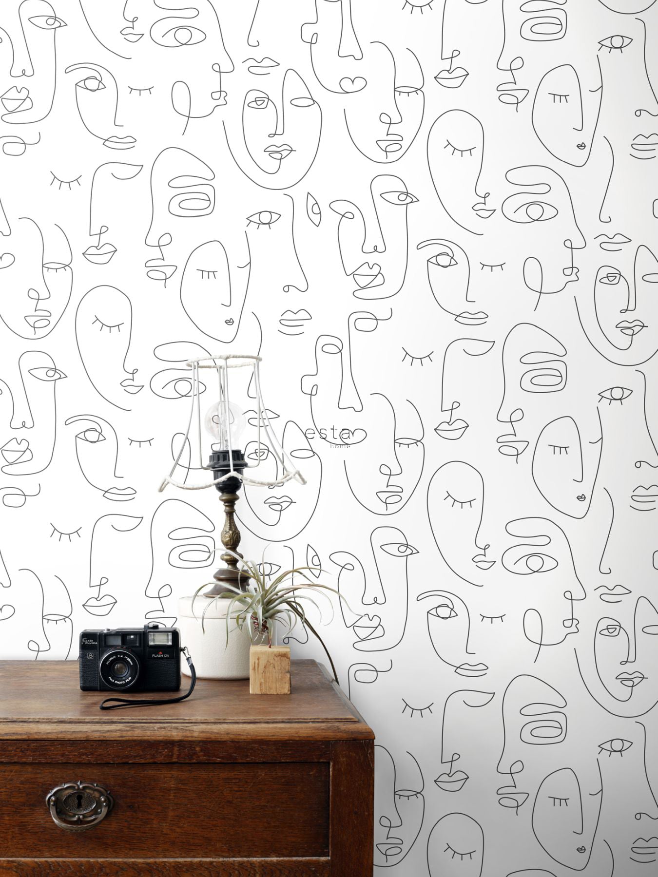 ESTA Home Sharona White Line Art Faces Wallpaper, 20.9-in by 33-ft