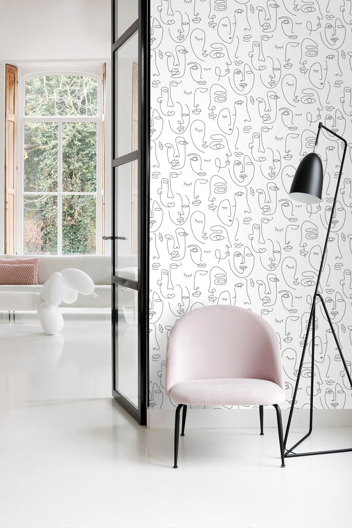 ESTA Home Sharona White Line Art Faces Wallpaper, 20.9-in by 33-ft