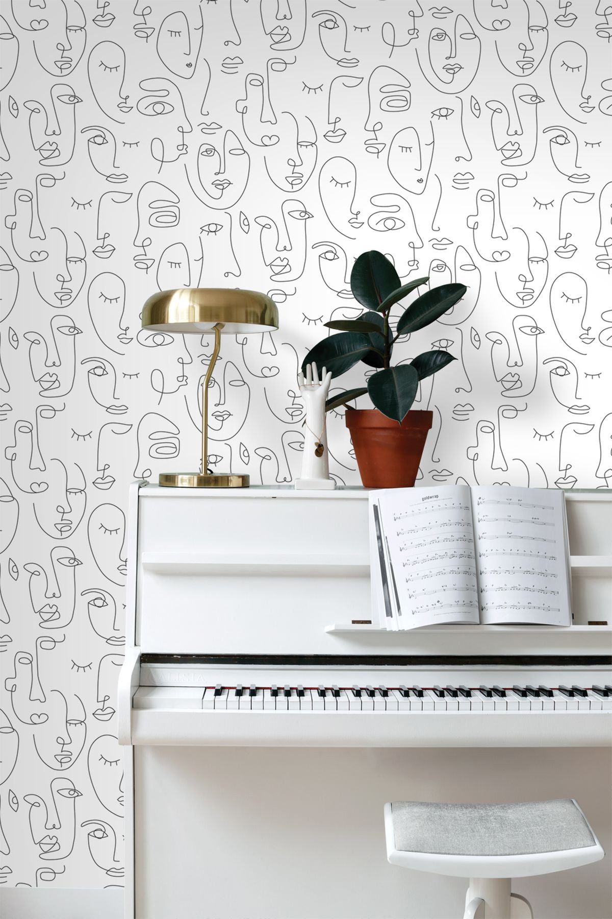 ESTA Home Sharona White Line Art Faces Wallpaper, 20.9-in by 33-ft