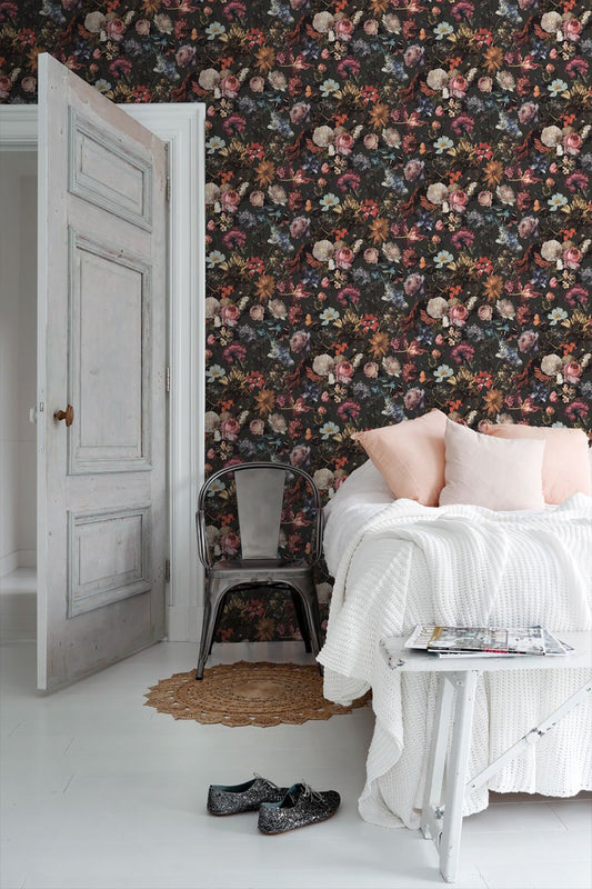 ESTA Home Zarinda Dark Grey Flowers Wallpaper, 20.9-in by 33-ft