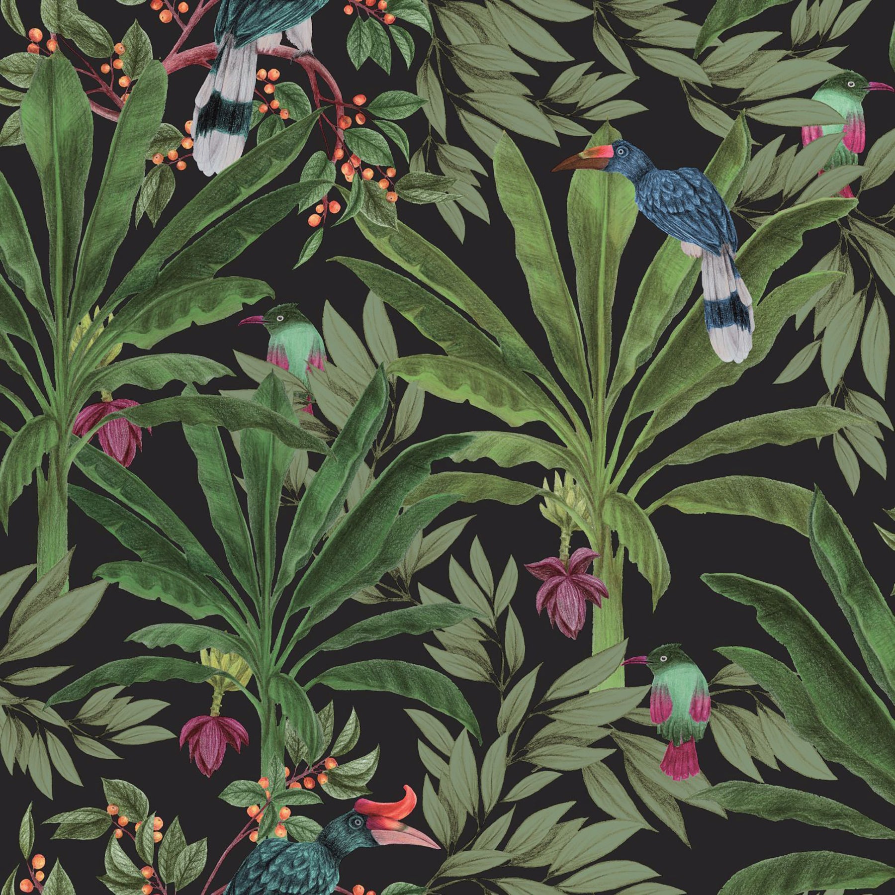 ESTA Home Carola Black Jungle Tropics Wallpaper, 20.9-in by 33-ft