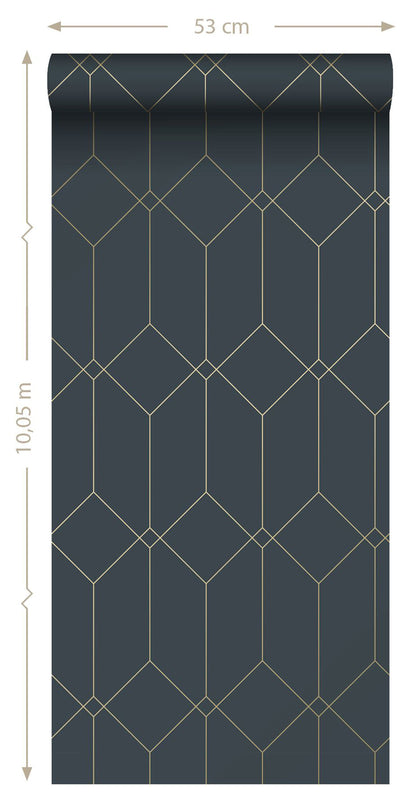 ESTA Home Trilliant Dark Blue Art Deco Motif Wallpaper, 20.9-in by 33-ft