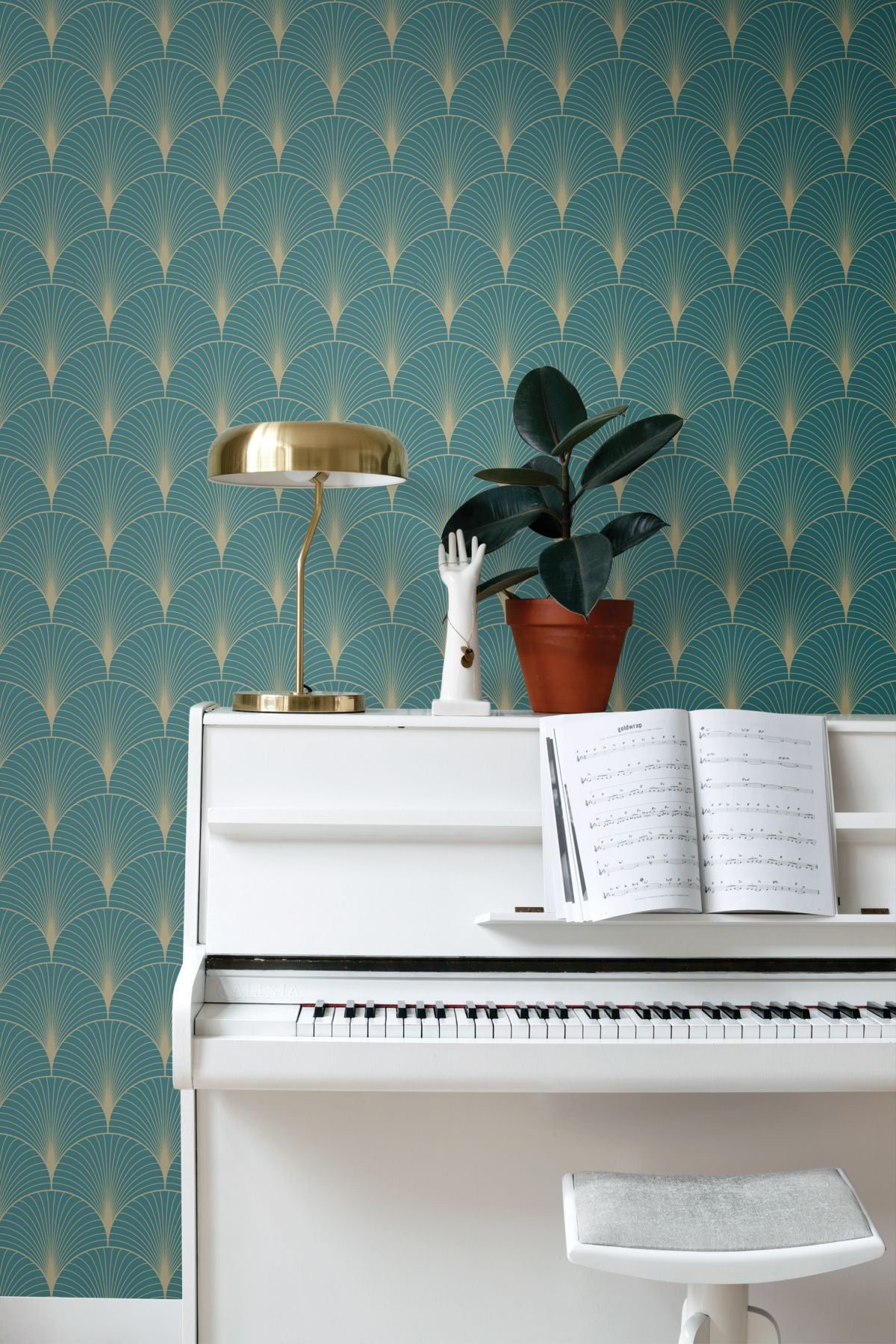 ESTA Home Lempicka Teal Art Deco Motif Wallpaper, 20.9-in by 33-ft