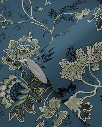 Design Department Juliet Blue Decorative Jacobean Wallpaper, 20.9-in by 33-ft