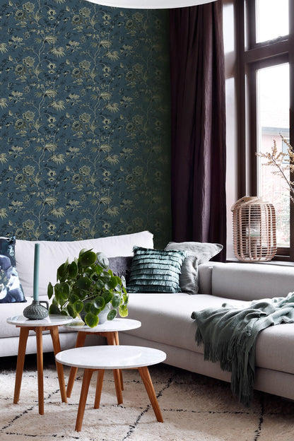 Design Department Juliet Blue Decorative Jacobean Wallpaper, 20.9-in by 33-ft