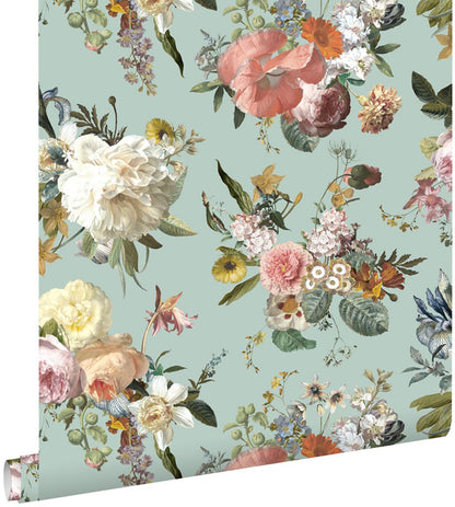 Design Department Antonia Aqua Vintage Bouquet Wallpaper, 20.9-in by 33-ft