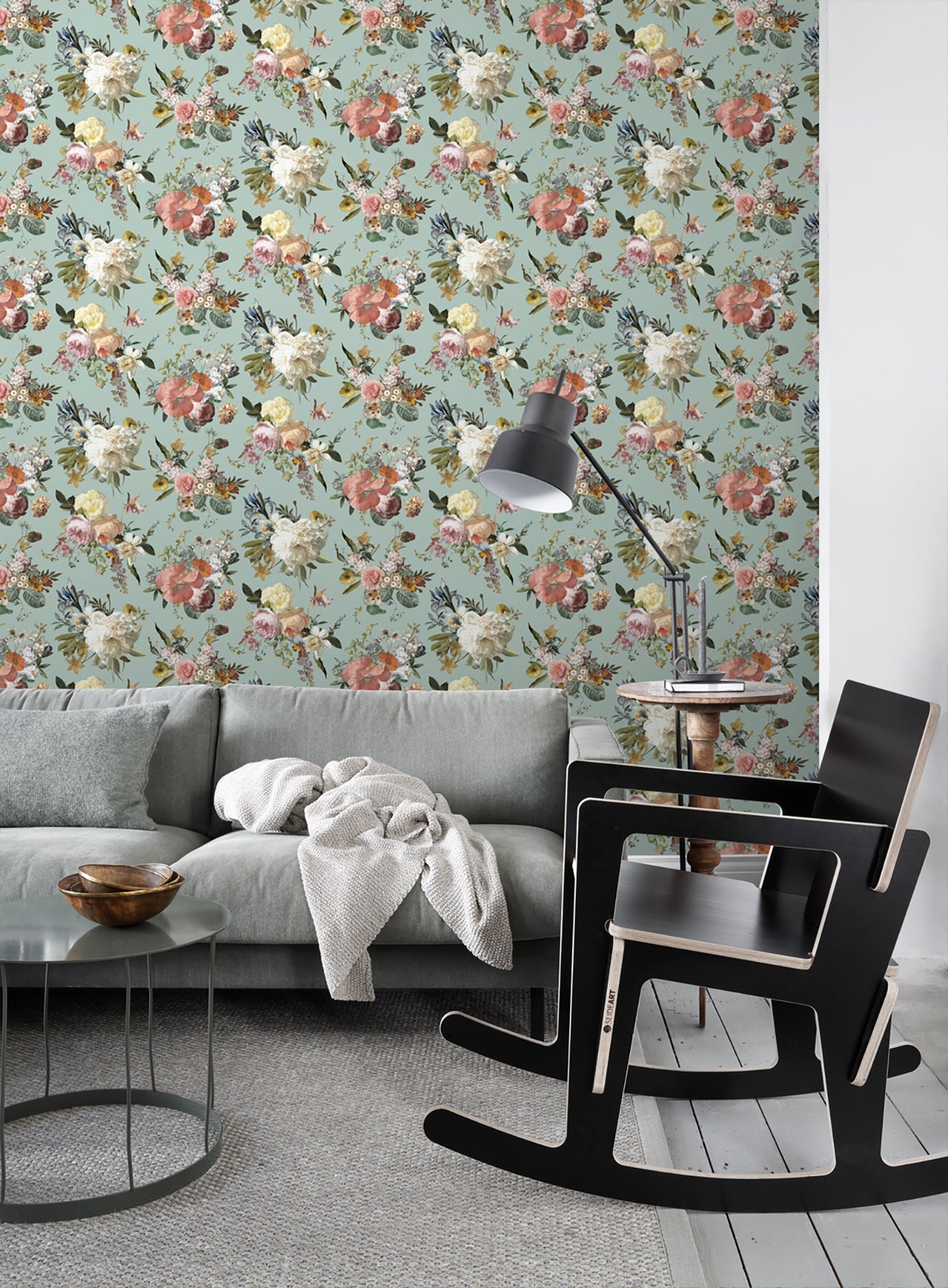 Design Department Antonia Aqua Vintage Bouquet Wallpaper, 20.9-in by 33-ft