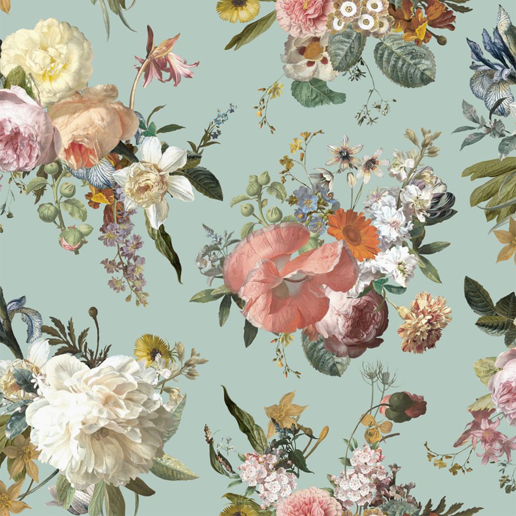 Design Department Antonia Aqua Vintage Bouquet Wallpaper, 20.9-in by 33-ft