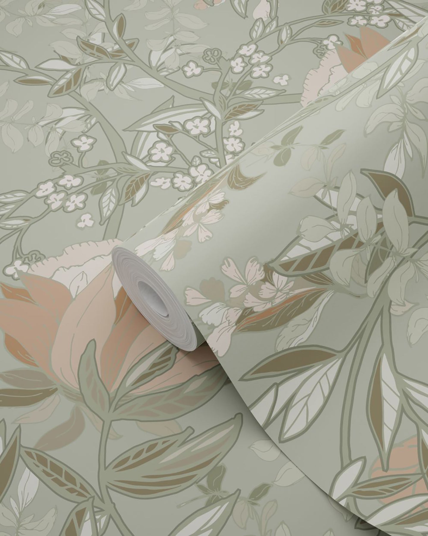 Design Department Ester Sage Nouveau Blooms Wallpaper, 20.9-in by 33-ft