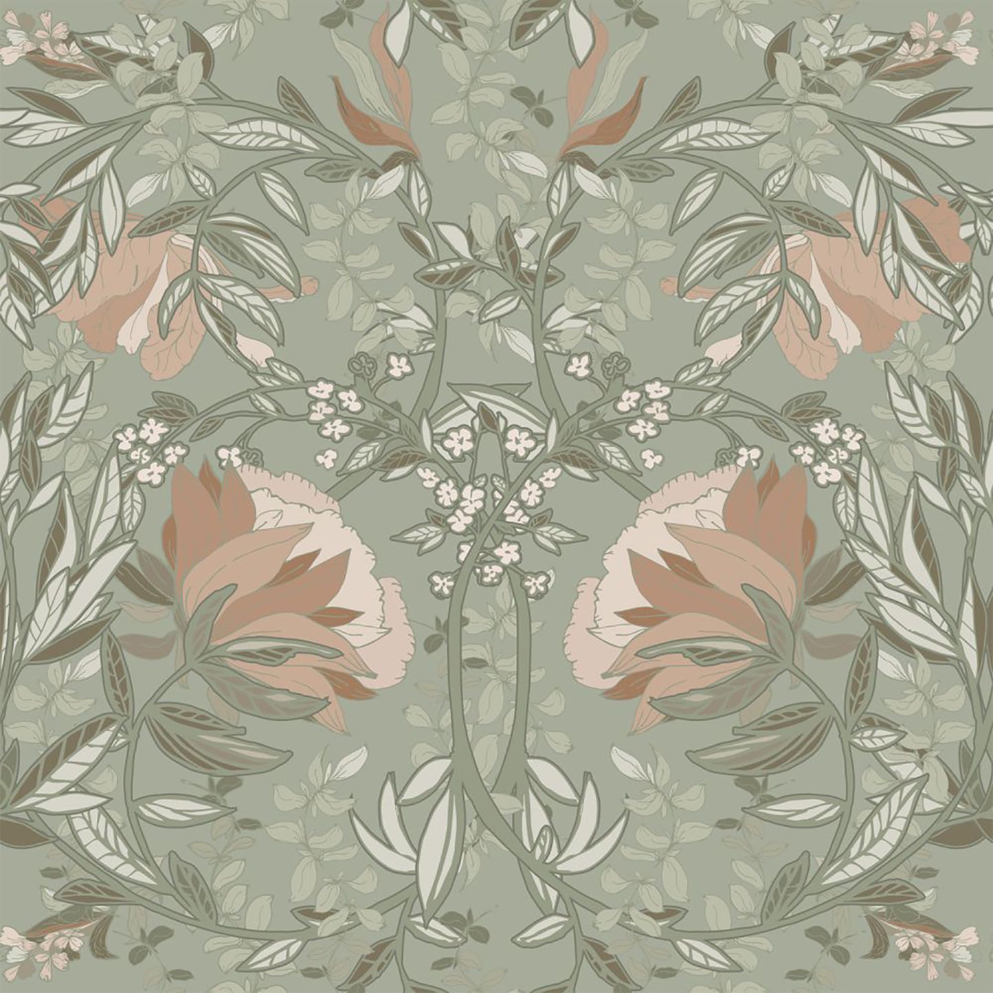 Design Department Ester Sage Nouveau Blooms Wallpaper, 20.9-in by 33-ft