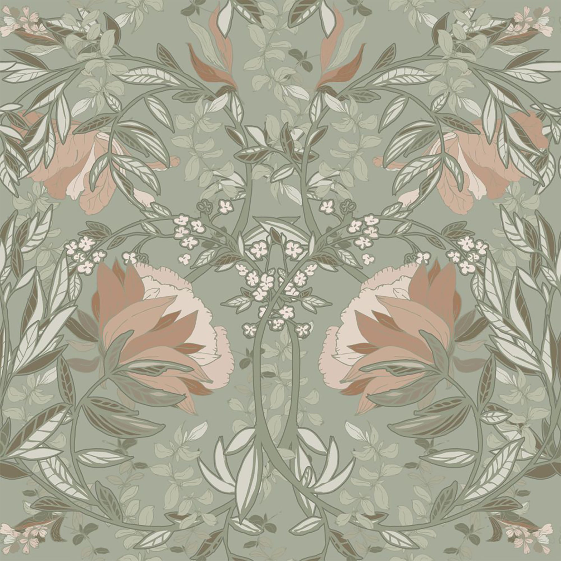 Design Department Ester Sage Nouveau Blooms Wallpaper, 20.9-in by 33-ft